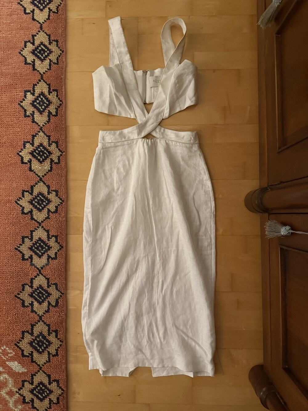 azulu white cut out midi linen dress m